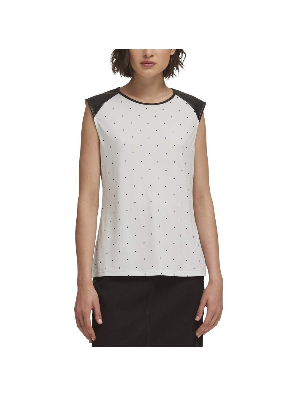 DKNY Womens Dotted Faux-Leather Trim Top Size L
